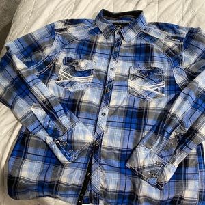Buckle long sleeve plaid shirt